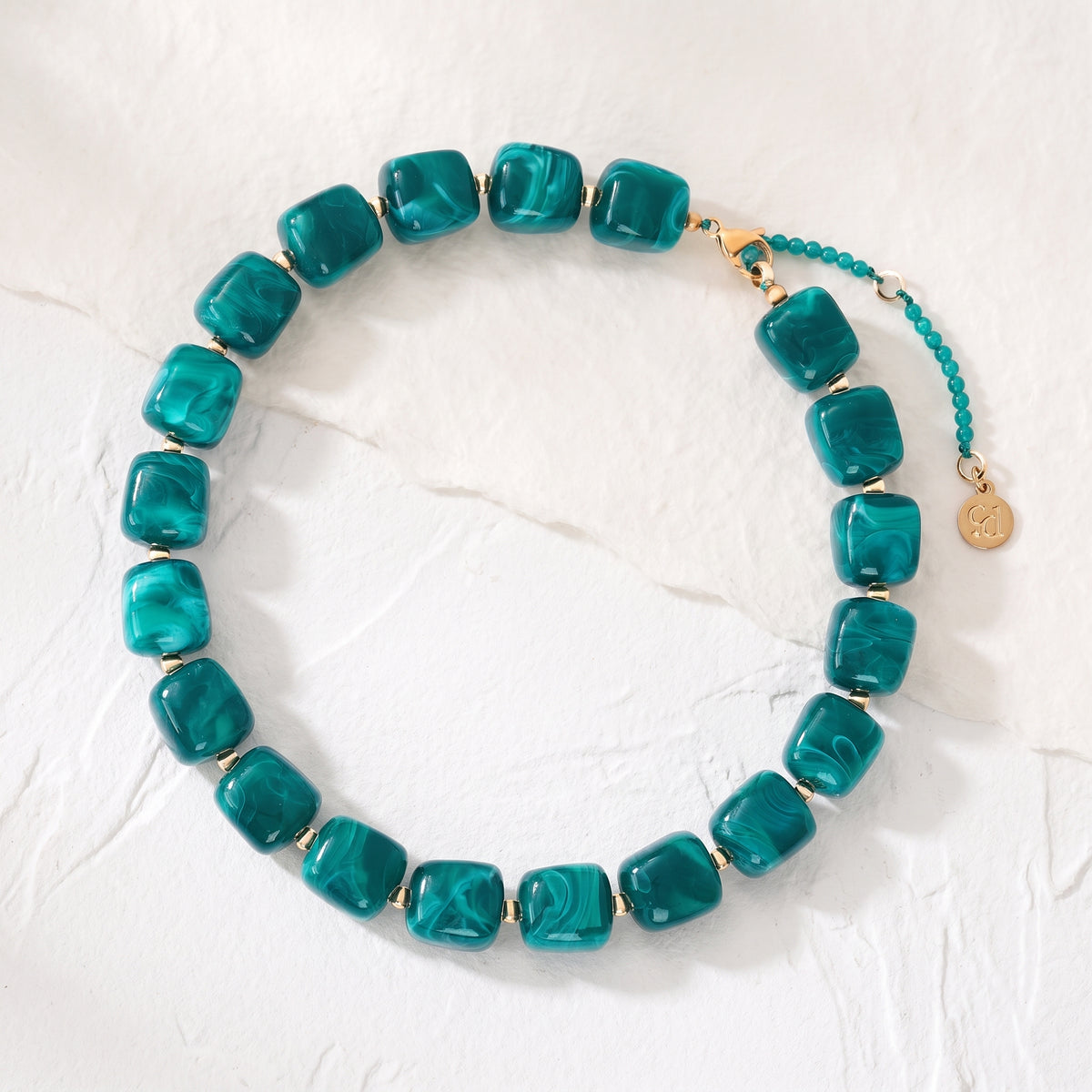 Chunky vierkante kralenketting blauw