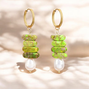 Ocean Bliss Parel & Groene Jaspis Hoep Dangles