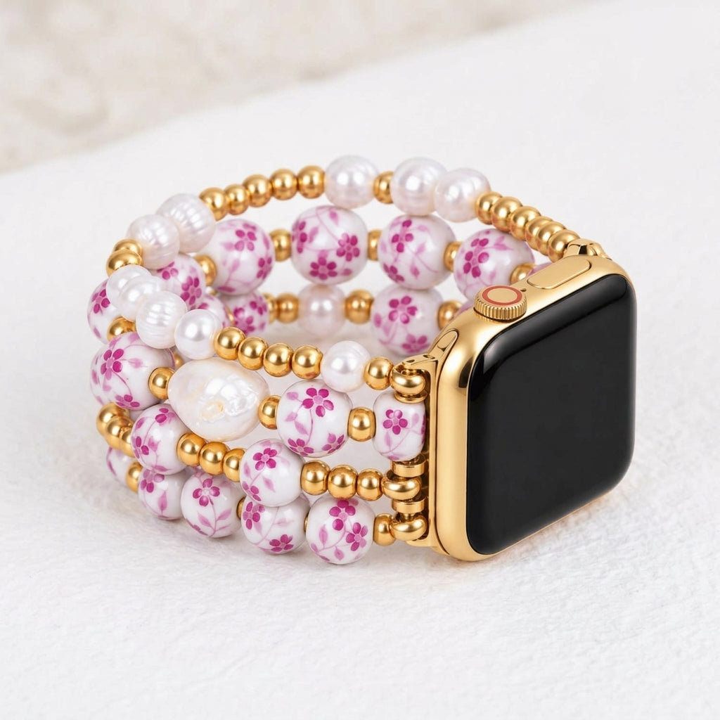 Porseleinen tuin Apple Watch-bandje Rose Blossom