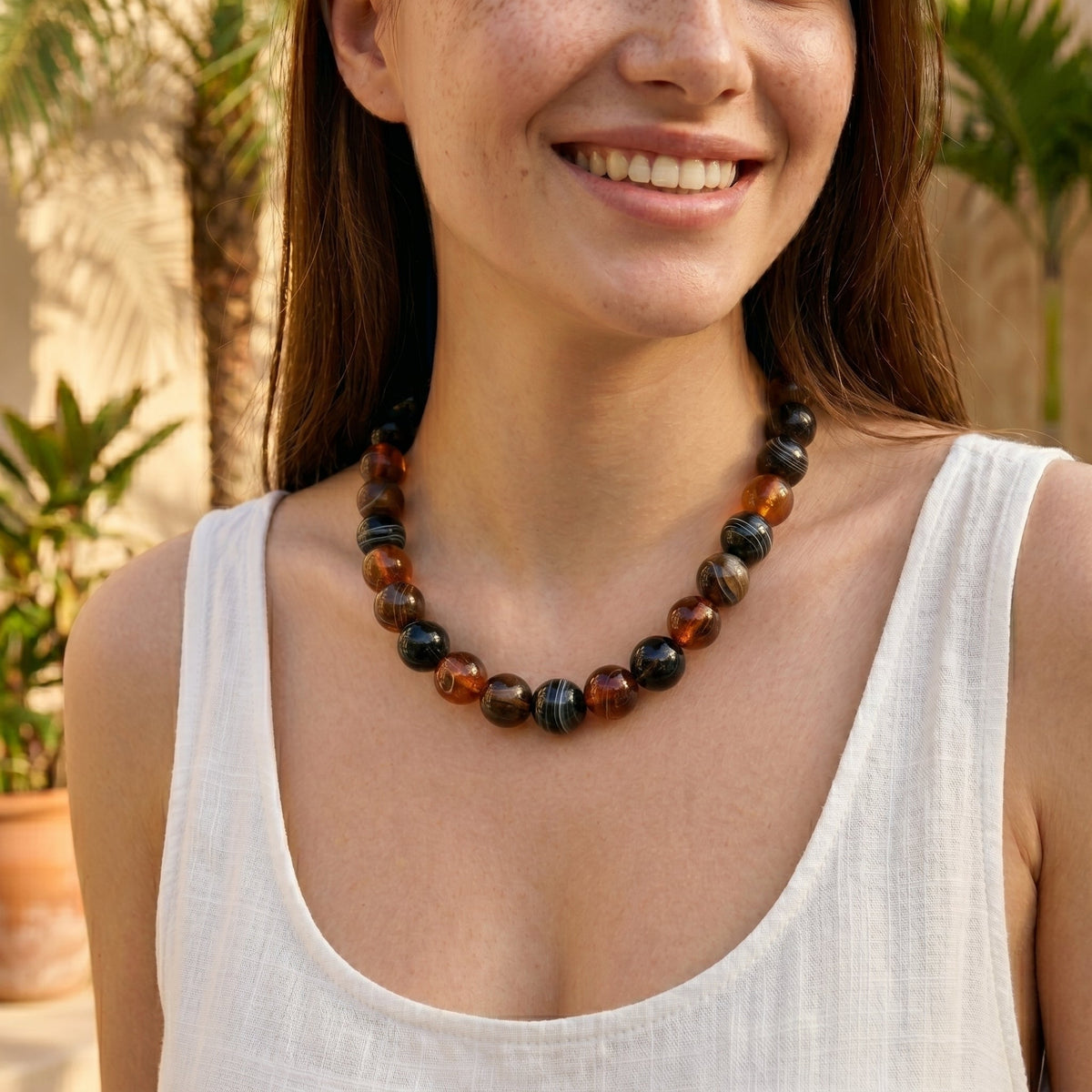 Chunky bruine kralenketting