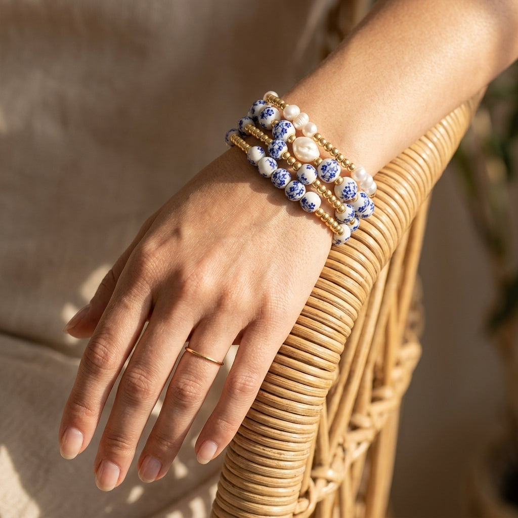 Porseleinen tuin-armbandset Sapphire Bloom