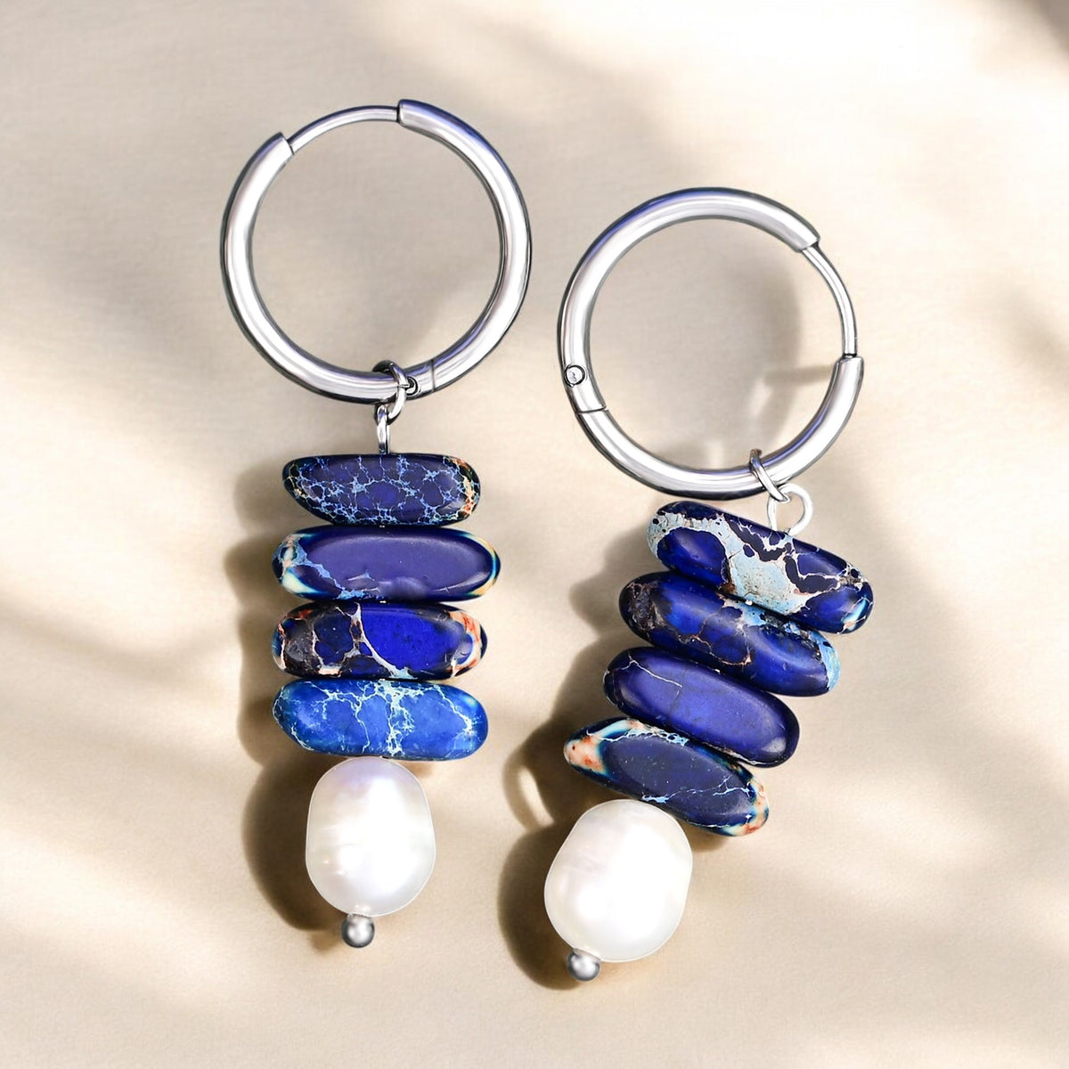 Ocean Bliss Parel & Lapis Jasper Hoep Dangles