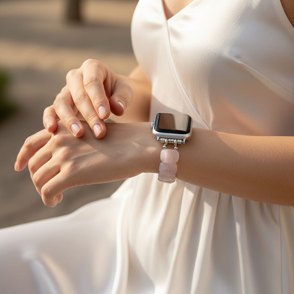 Zacht Roze Kwarts Rekbare Apple Watch Bandje