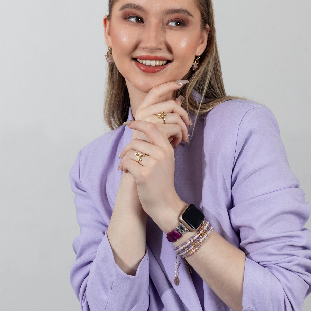 Amethyst Aura Agaat Rekbare Apple Watch Band