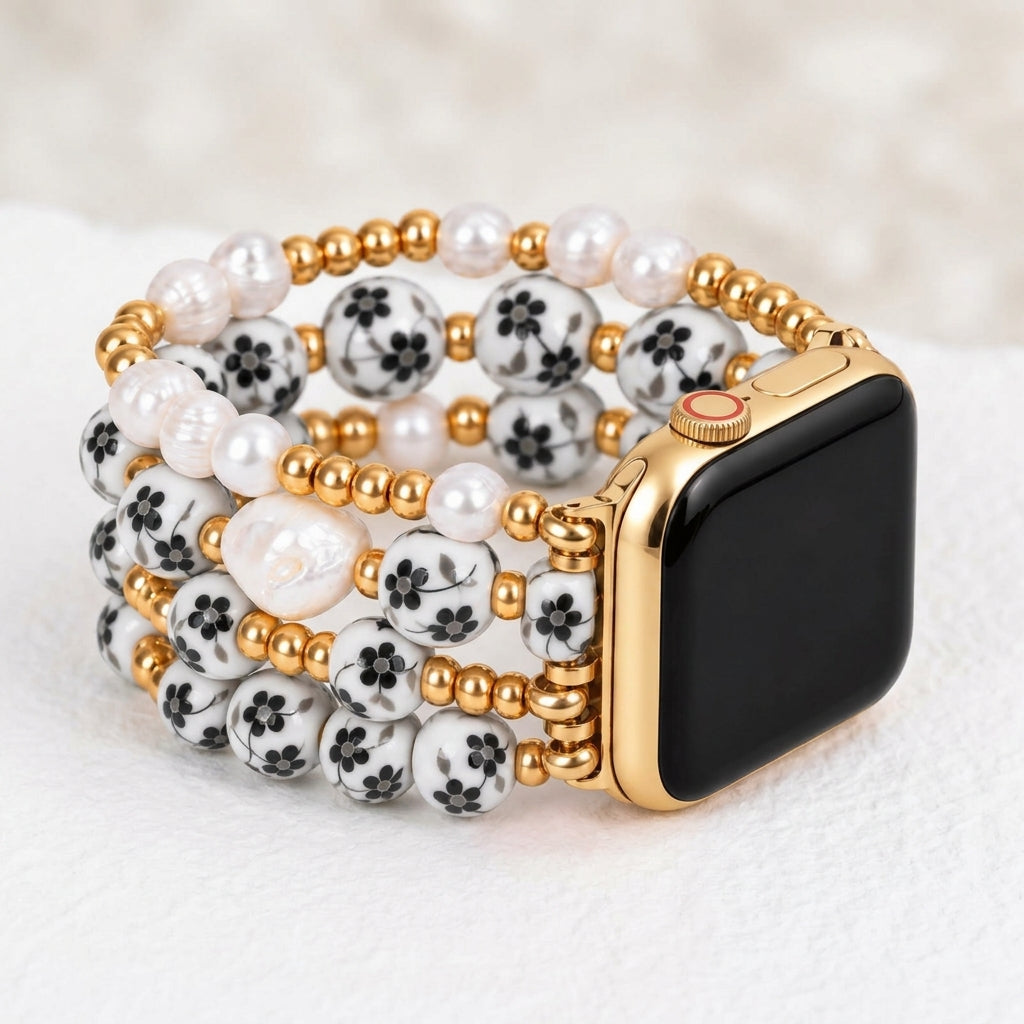 Porseleinen tuin Apple Watch-bandje Midnight Bloom