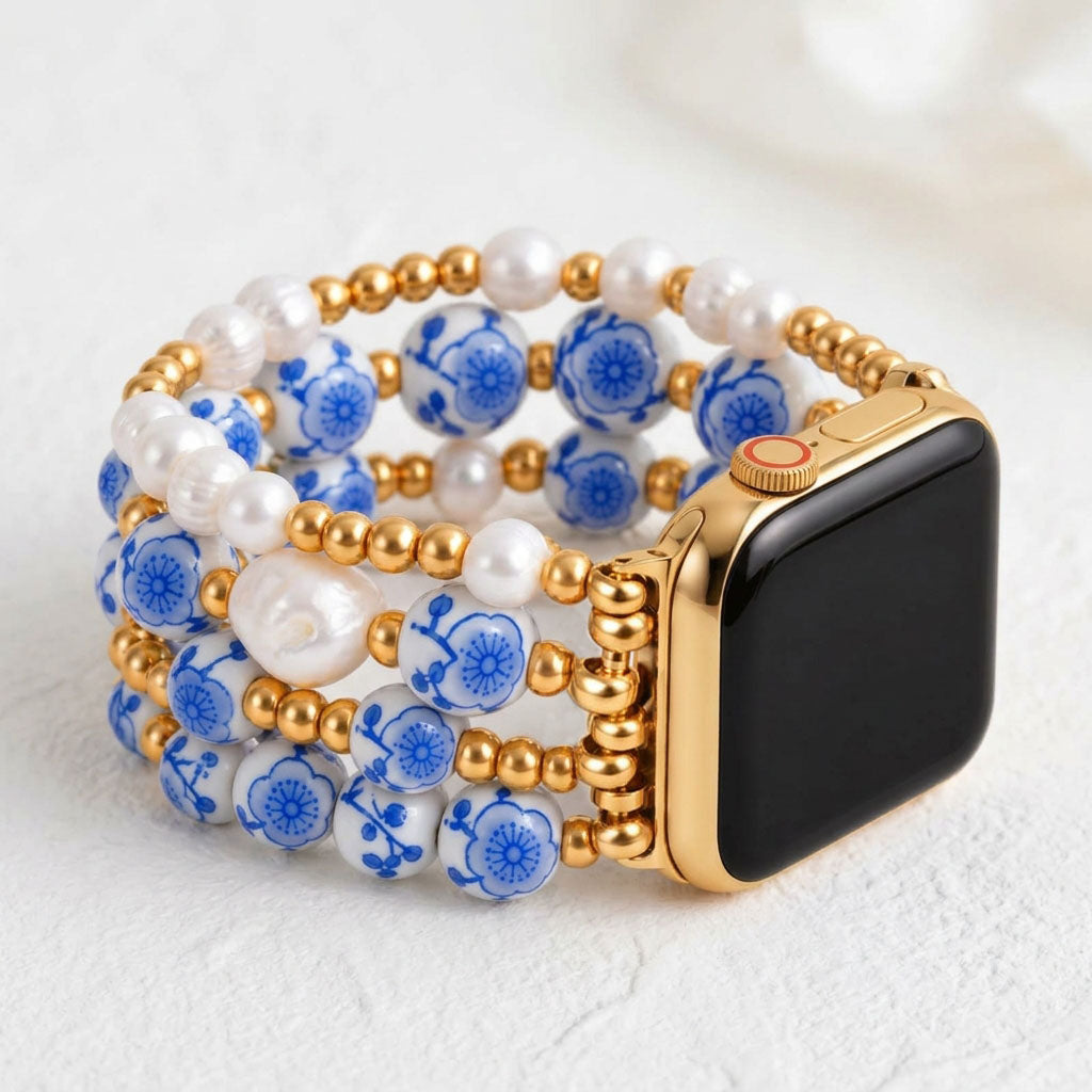 Porseleinen tuin Apple Watch-bandje Blue Blossom