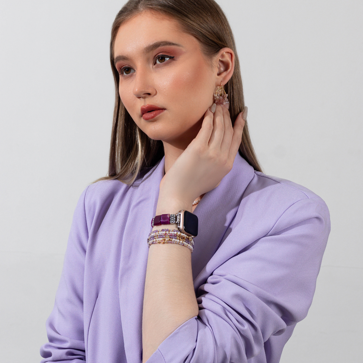 Amethyst Aura Agaat Rekbare Apple Watch Band