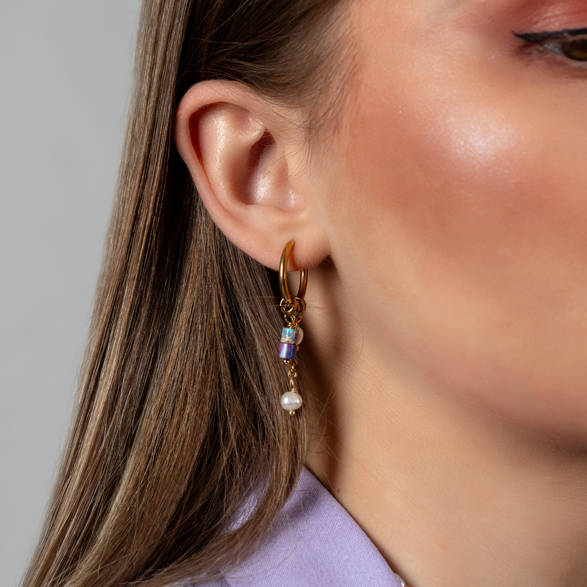 Gouden Grace Parel & Agaat Creolen