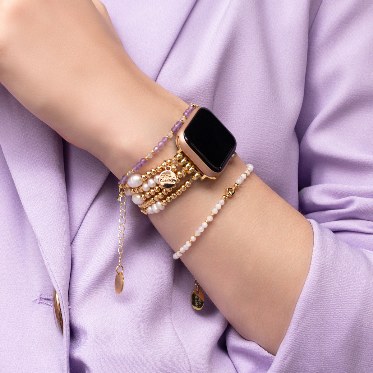 Gouden en Parel Stretch Apple Watch Bandje