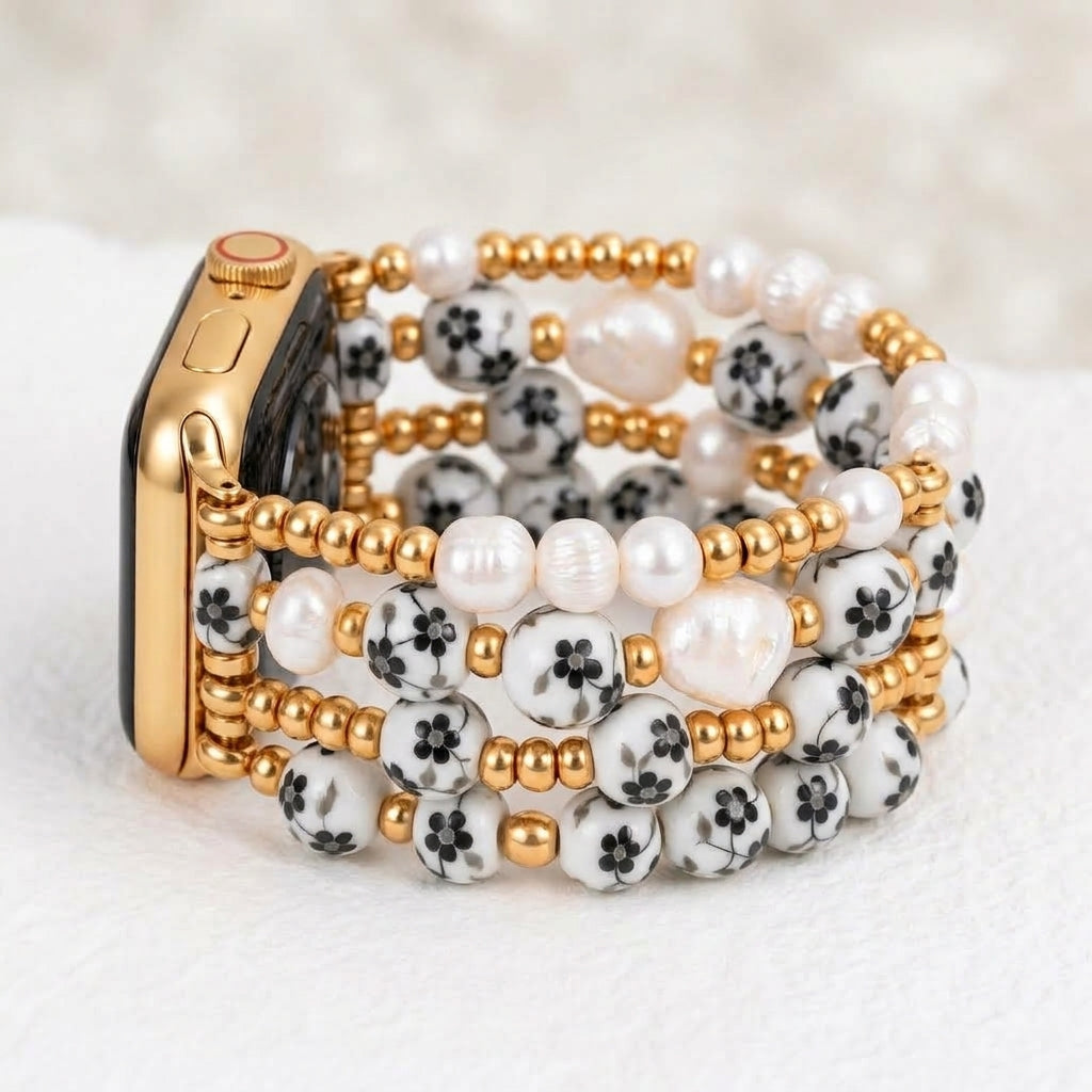Porseleinen tuin Apple Watch-bandje Midnight Bloom