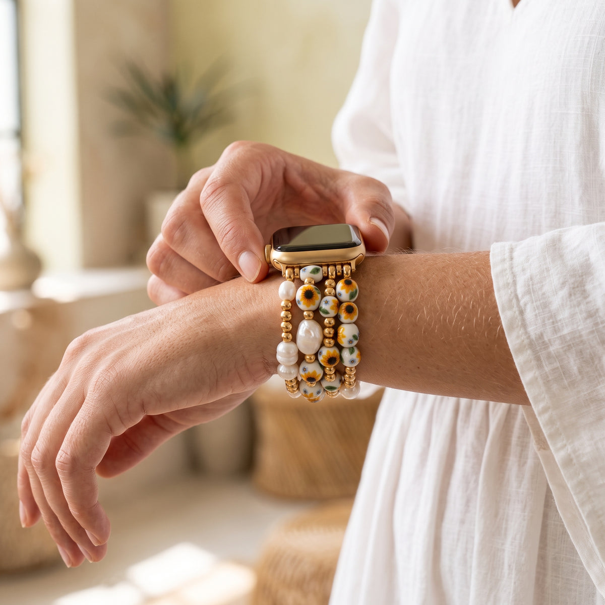 Porseleinen tuin Apple Watch-bandje Sunlit Bloom