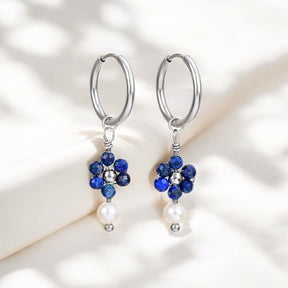 Zilveren Lapis Lazuli & Parel Bloesem Oorringen