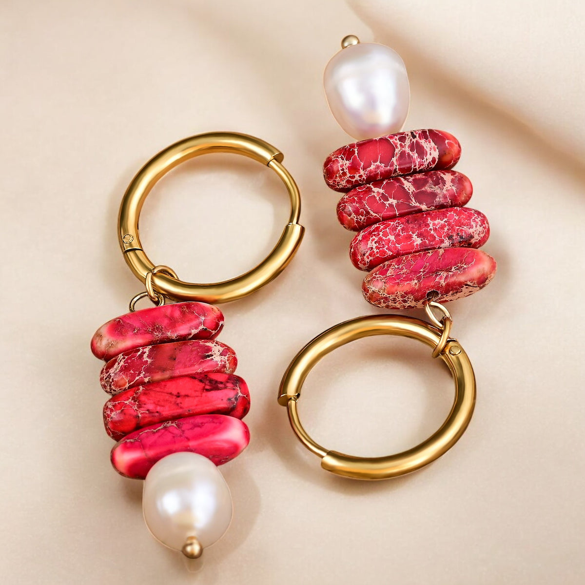 Ocean Bliss Parel & Jade Jaspis Hoep Dangles