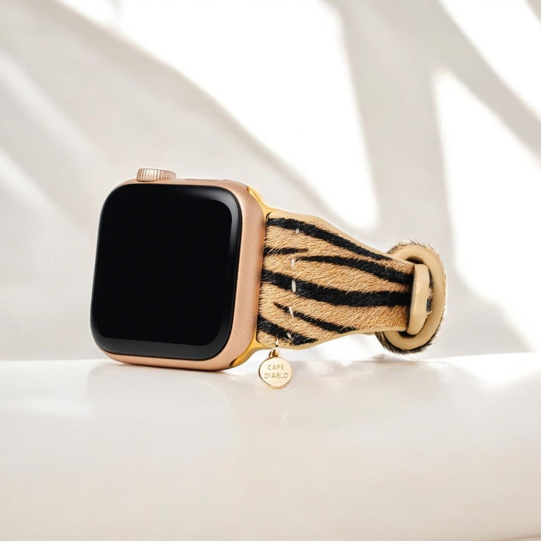 Elegante Gestreepte Leren Apple Watch Band