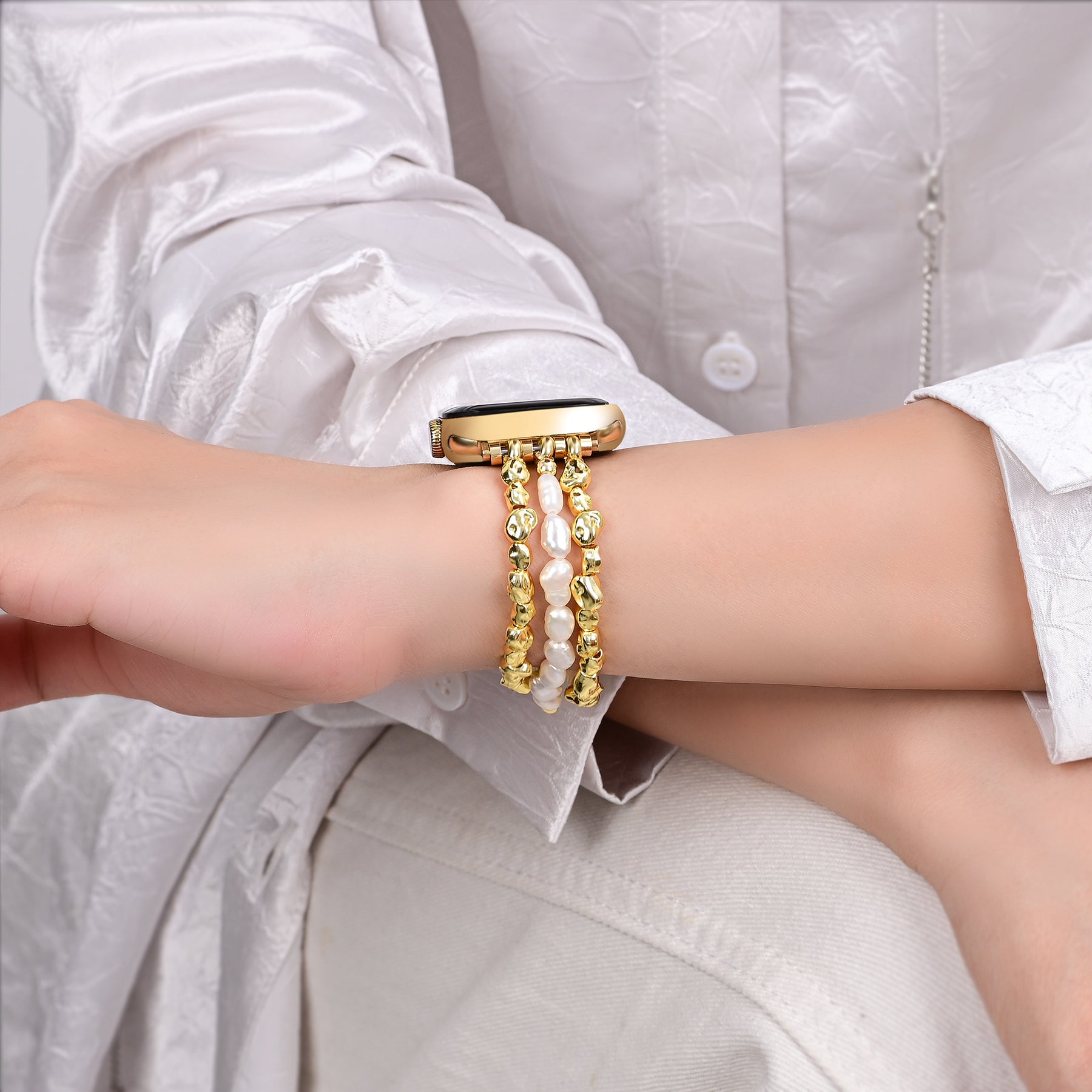 Gouden Parel Stretch Apple Watch Bandje