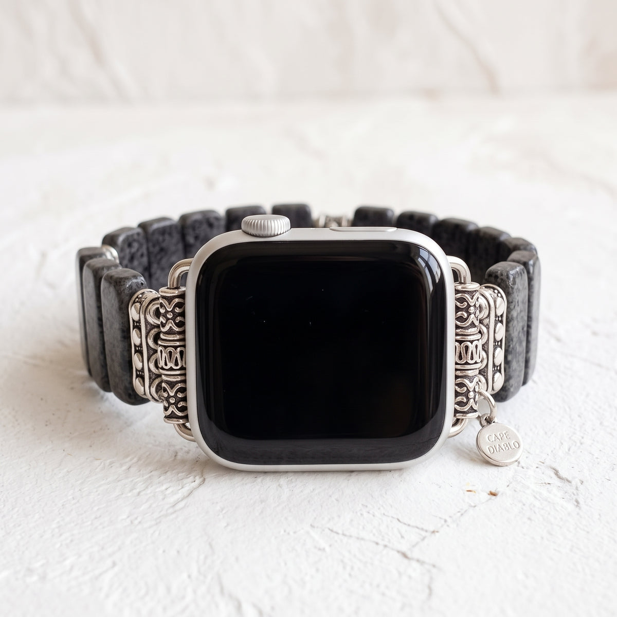 Elastisch Apple Watch-bandje van middernachtjaspis