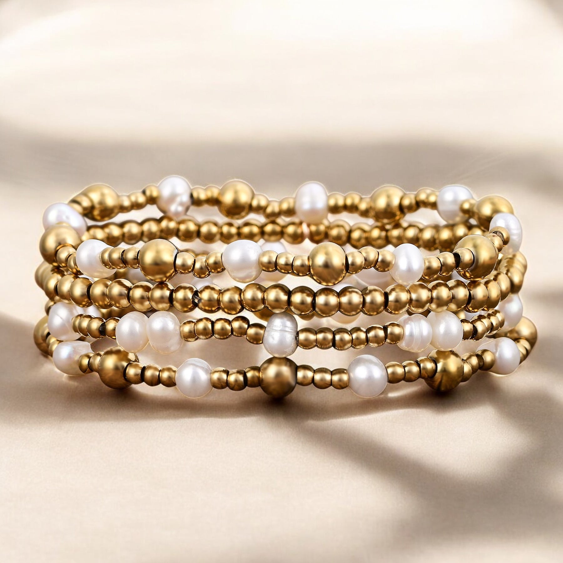 Gouden Glanzende Parelarmband Set