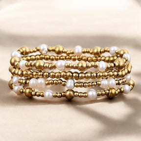 Gouden Glanzende Parelarmband Set