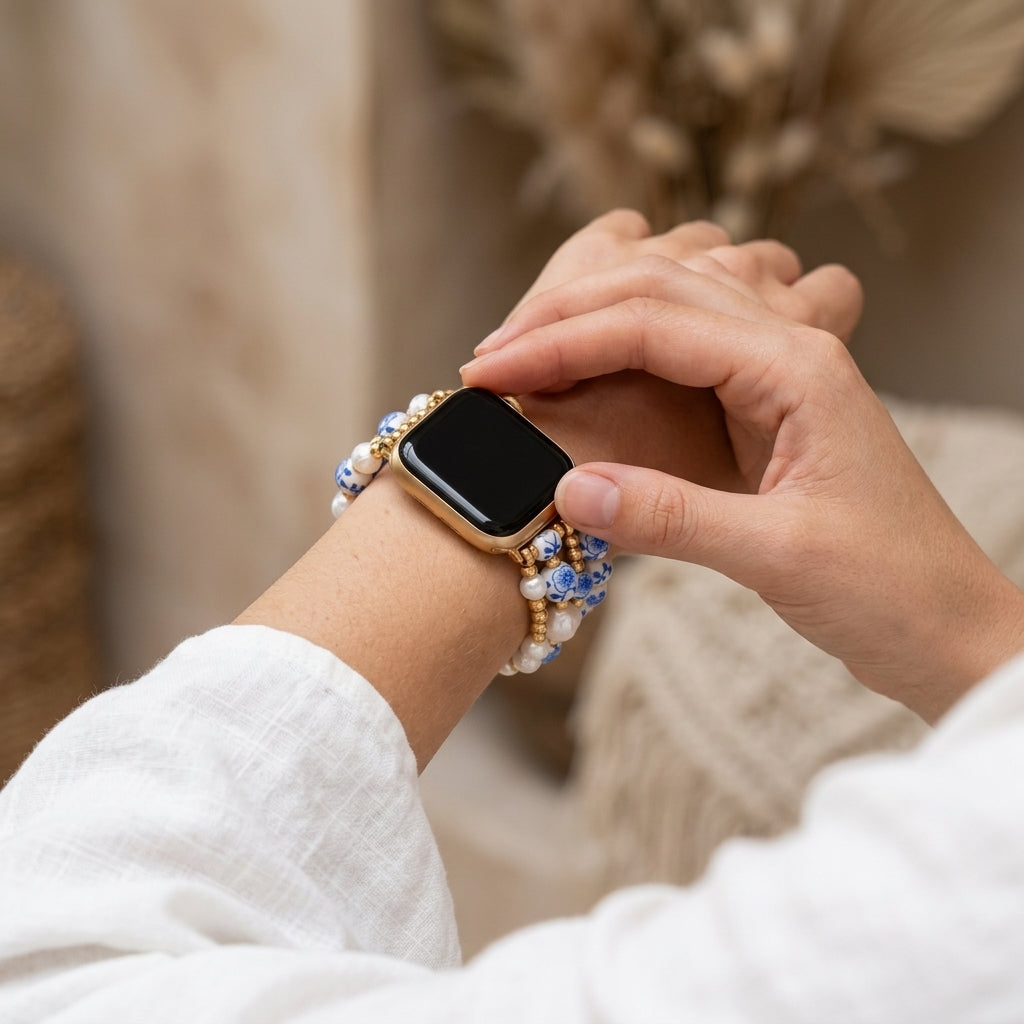 Porseleinen tuin Apple Watch-bandje Blue Blossom