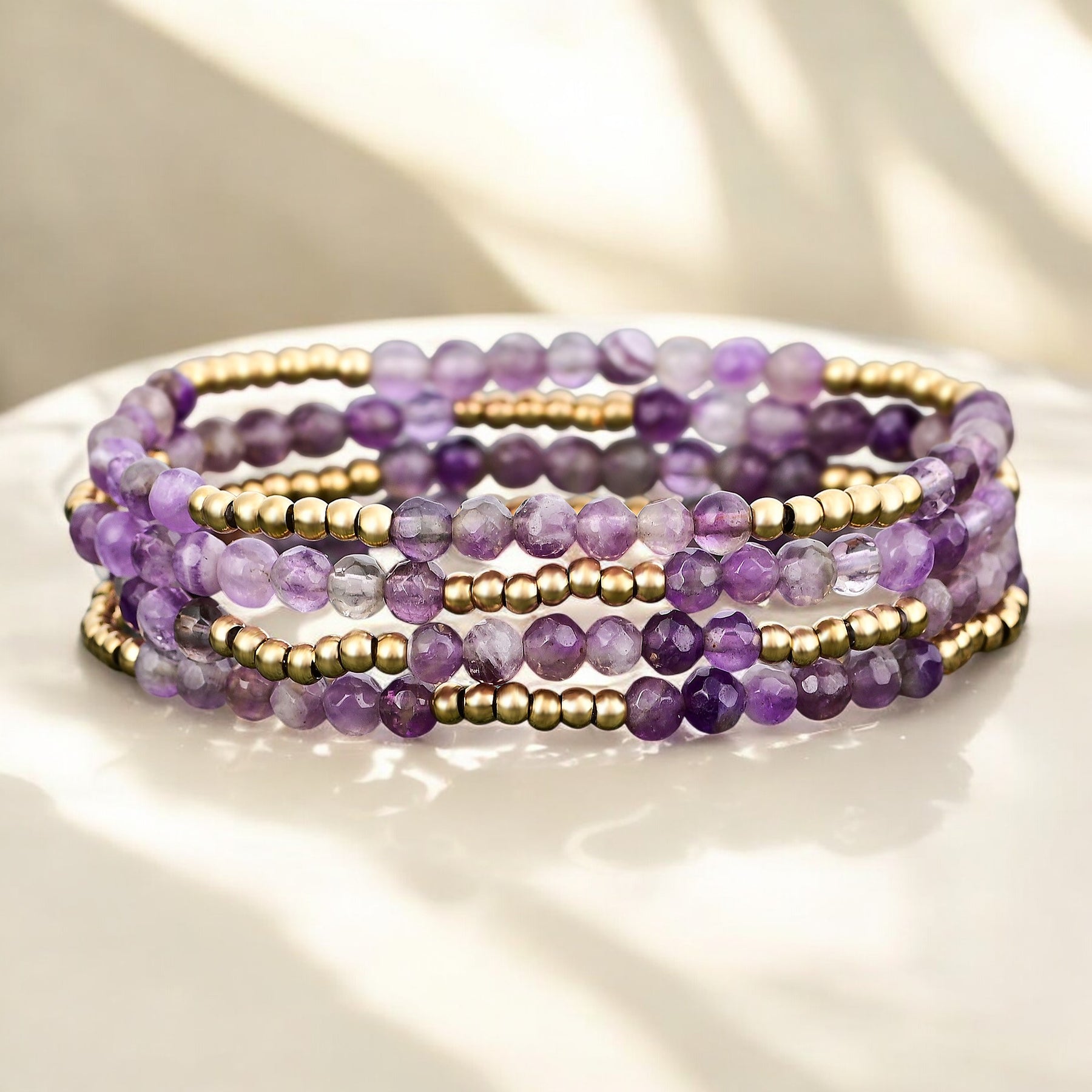 Gouden Violette Amethist Armbanden Set