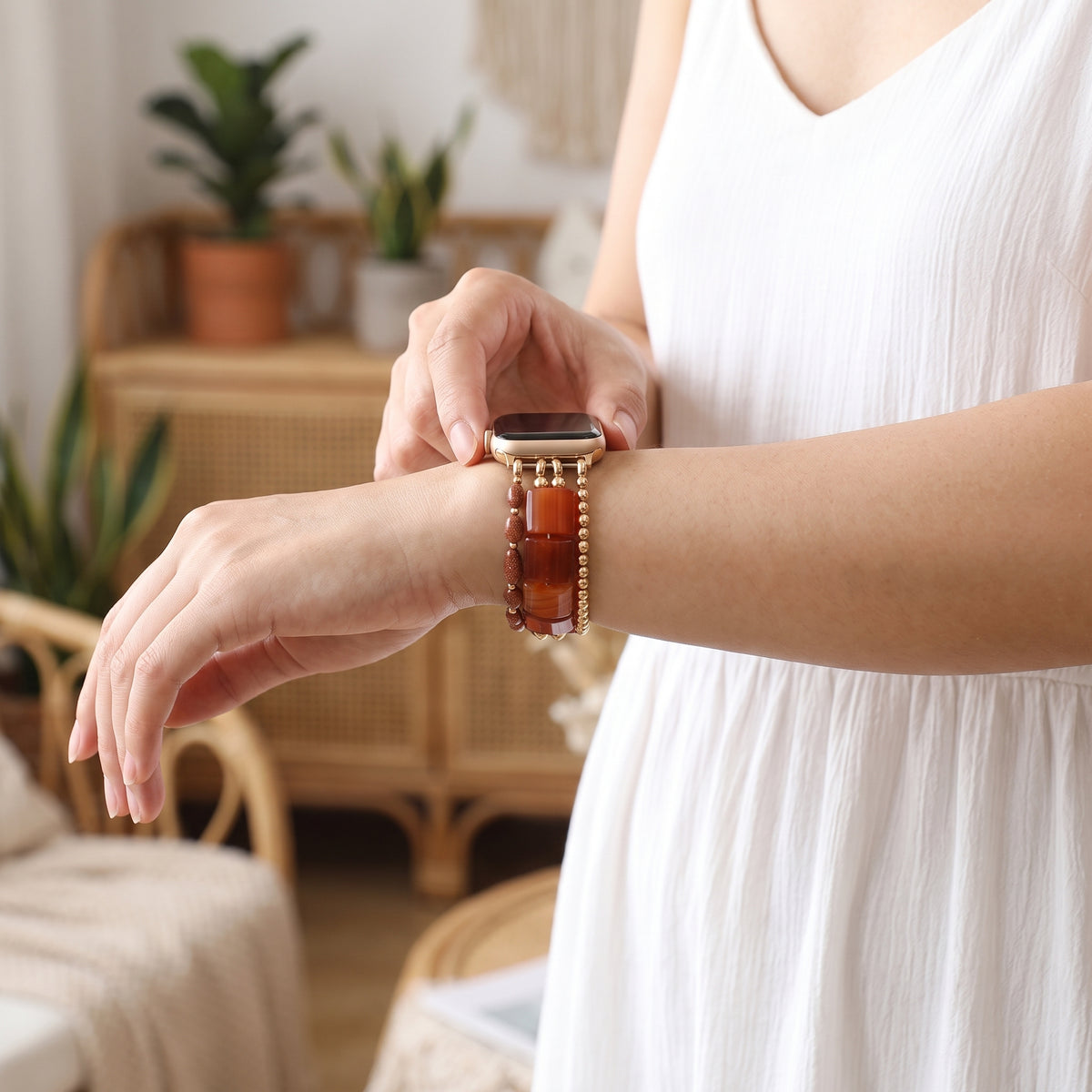 Desert Flame Carneool Stretch Apple Watch-bandje