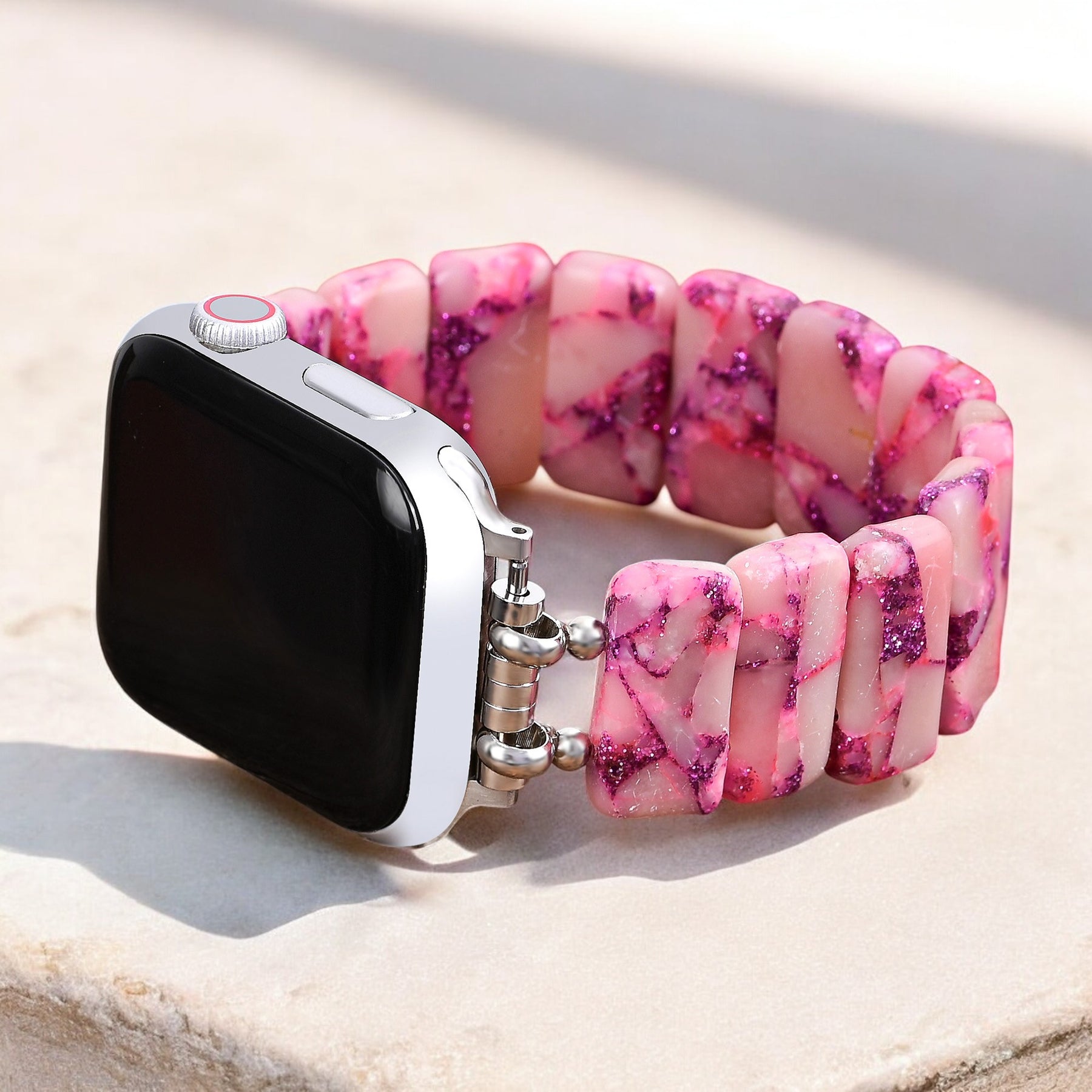 Roze marmeren rekbare Apple Watch-band