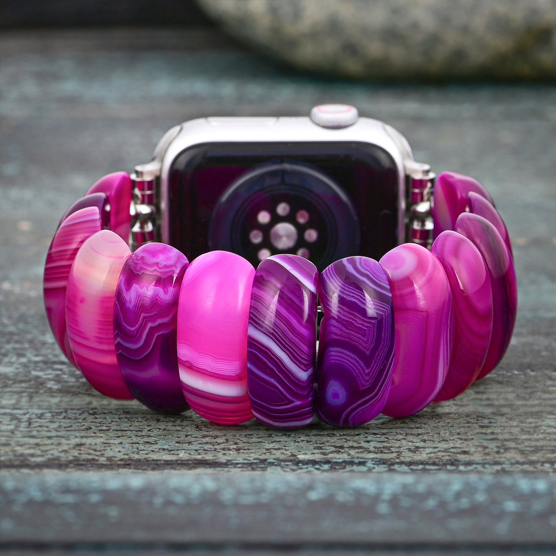 Stralende Orchidee Agaat Stretch Apple Watch Band