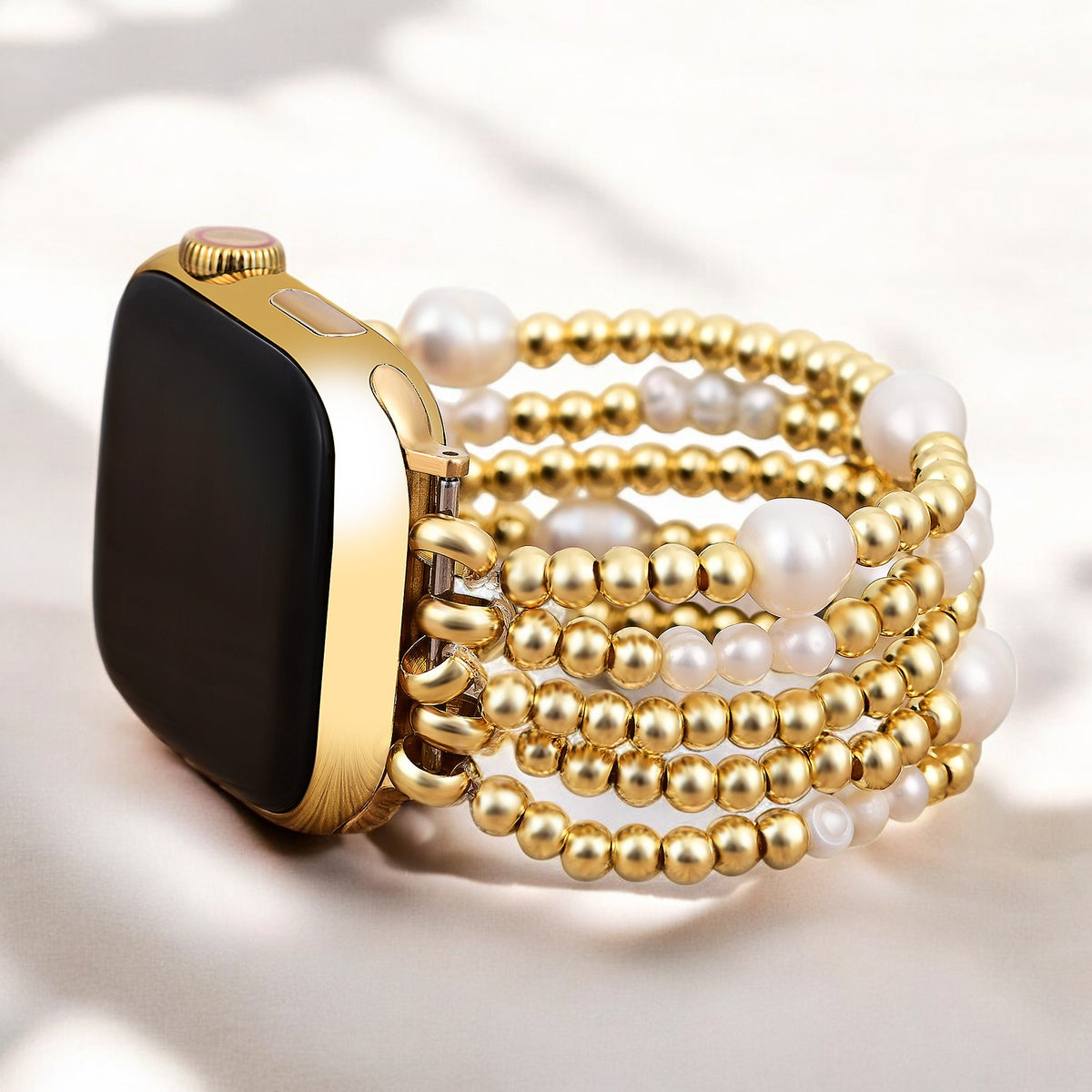 Gouden en Parel Stretch Apple Watch Bandje