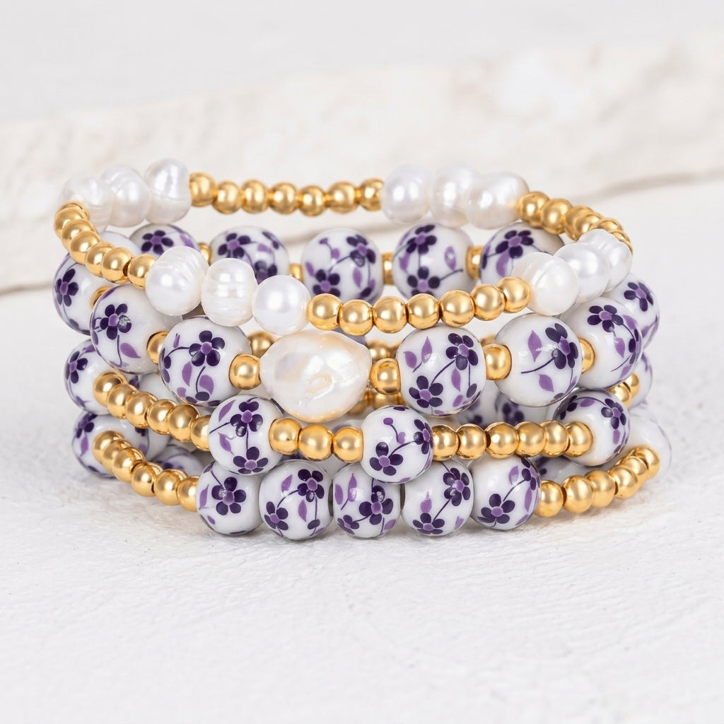 Armbandenset Porcelain Garden Violet Bloom