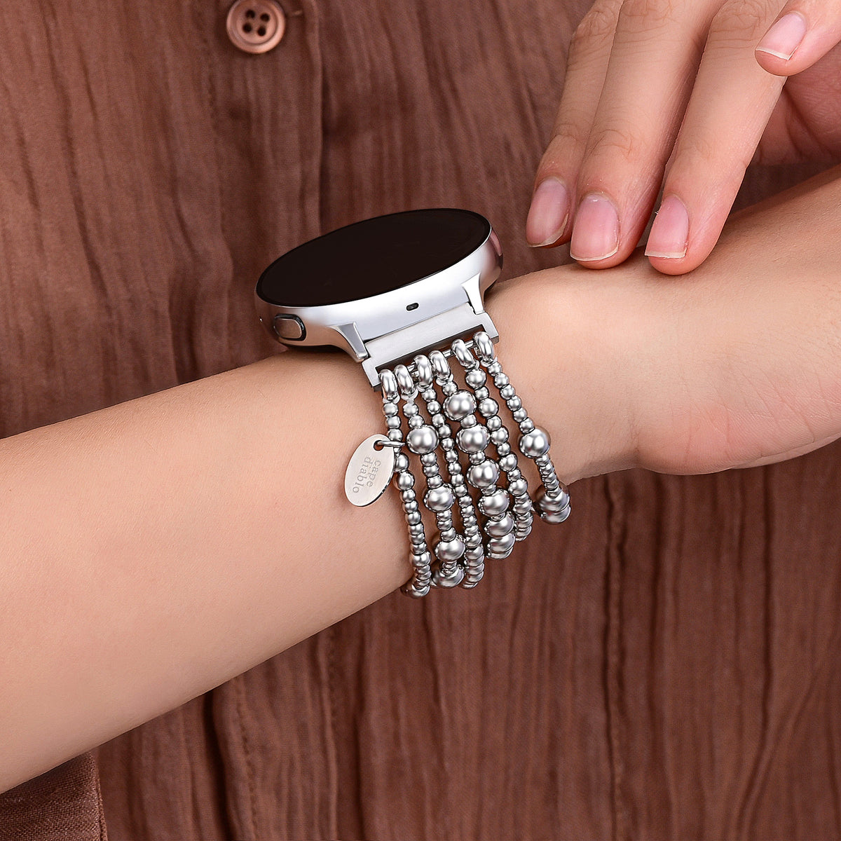 Platinum Demure Stretch Apple Watch-band
