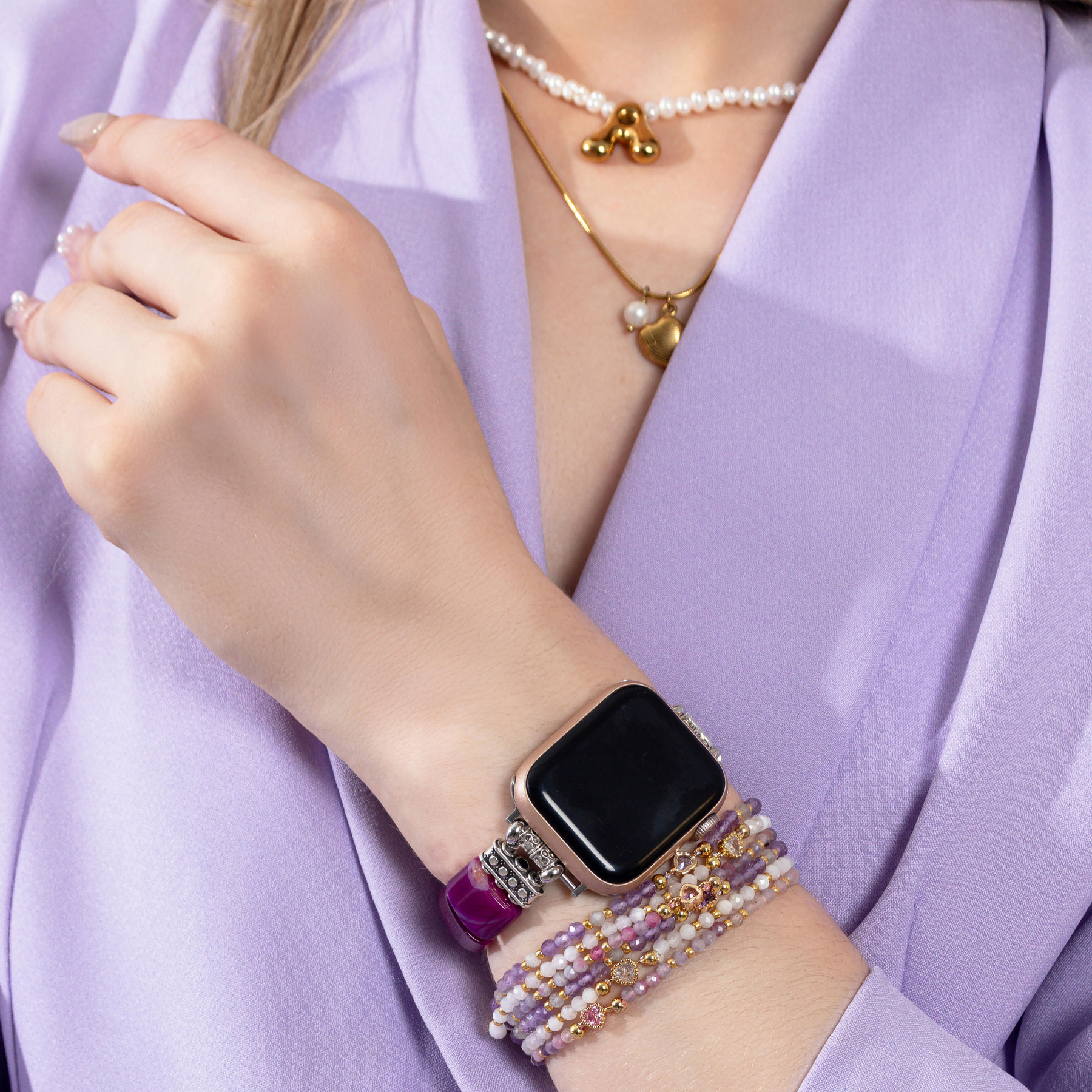 Amethist Aura Agaat Stretch Apple Watch Band