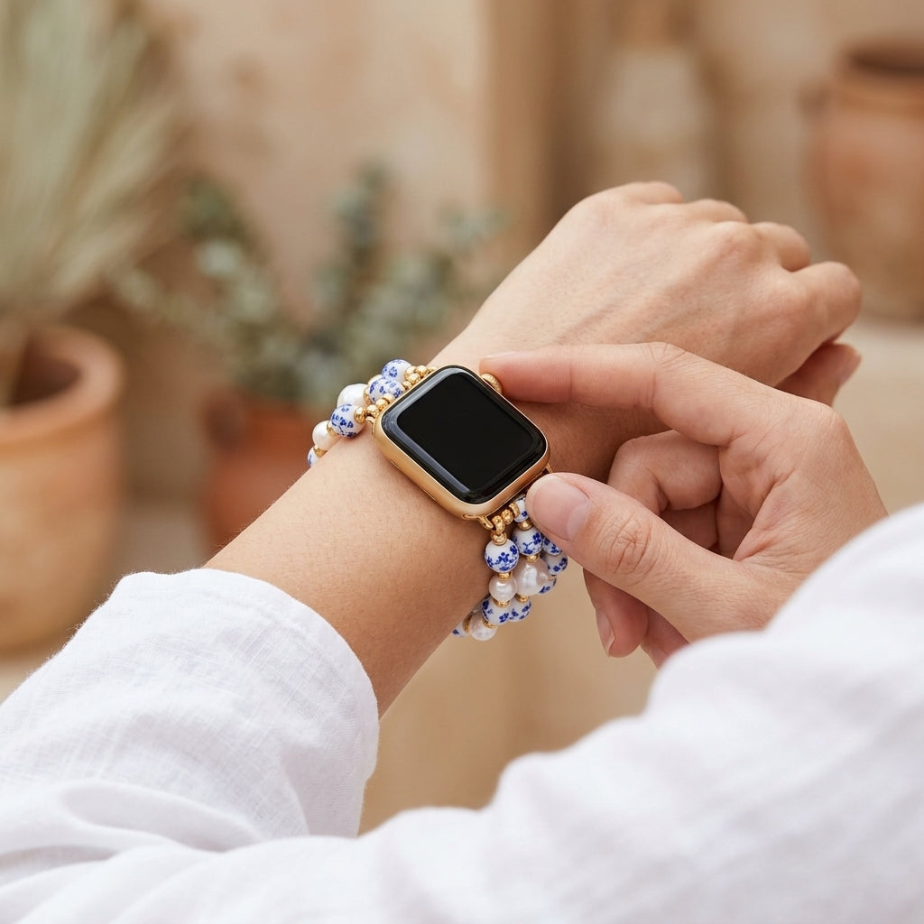 Porseleinen tuin Apple Watch-bandje Sapphire Bloom