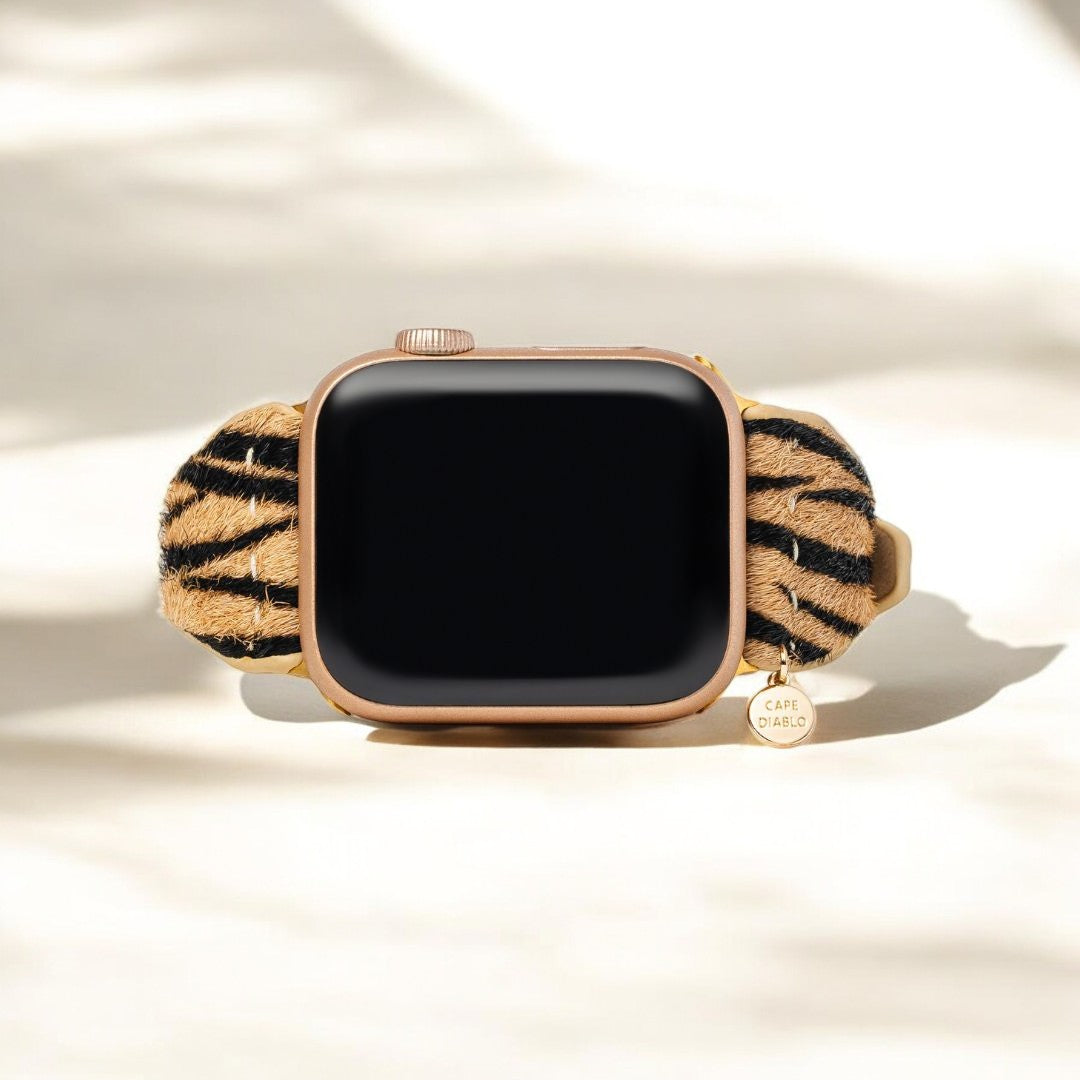 Elegante Gestreepte Leren Apple Watch Band