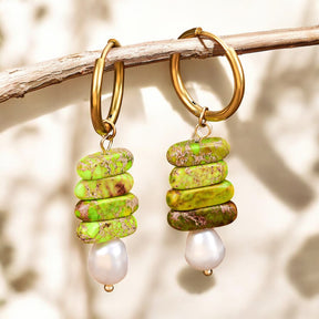 Ocean Bliss Parel & Groene Jaspis Hoep Dangles