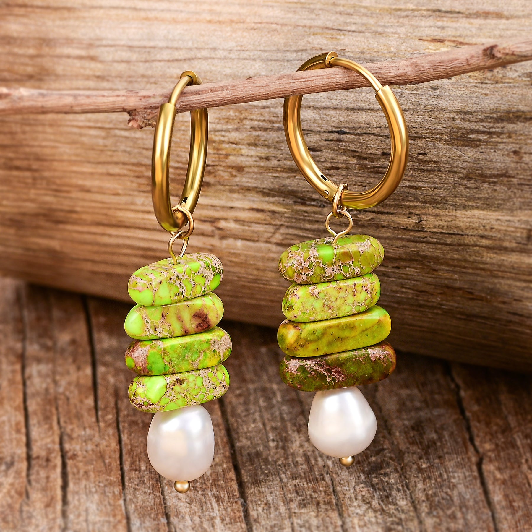 Ocean Bliss Parel & Groene Jaspis Hoep Dangles