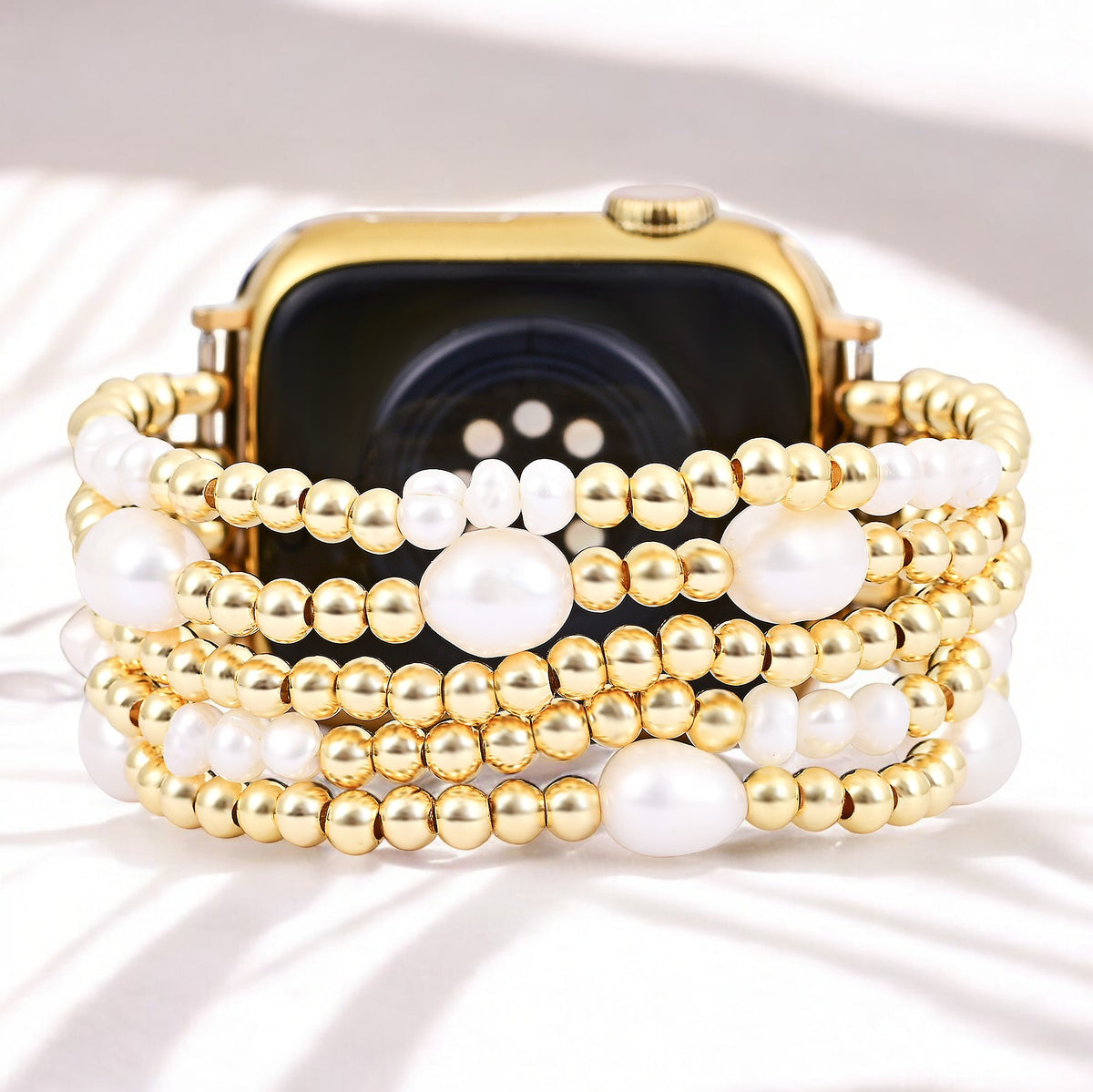 Gouden en Parel Stretch Apple Watch Bandje