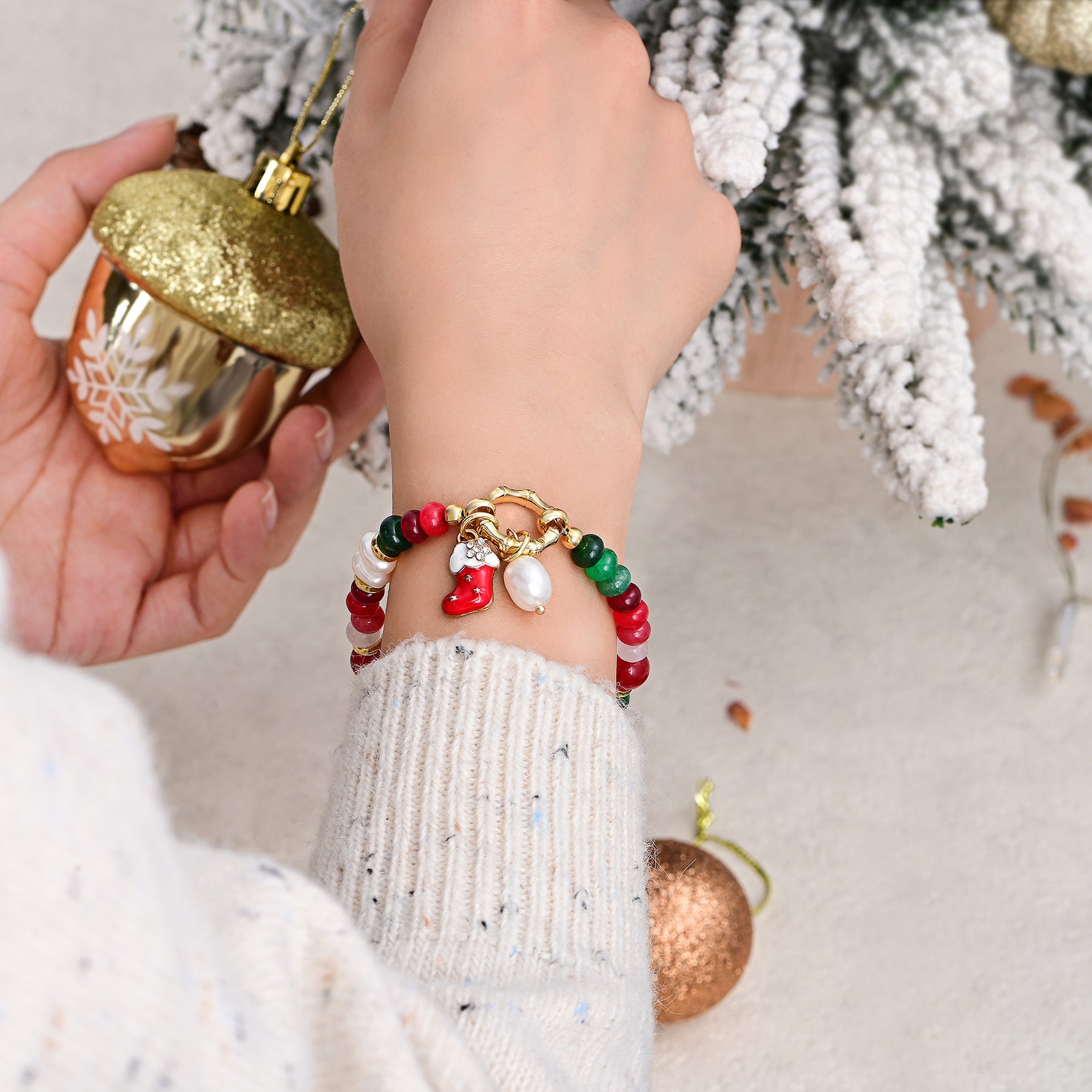 Kerst Gloed Parel Armband