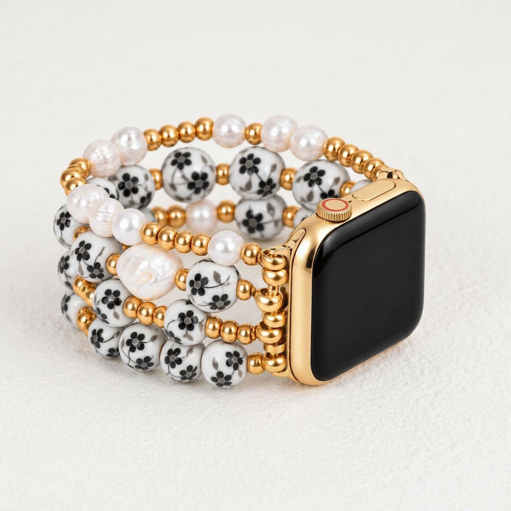 Porseleinen tuin Apple Watch-bandje Midnight Bloom