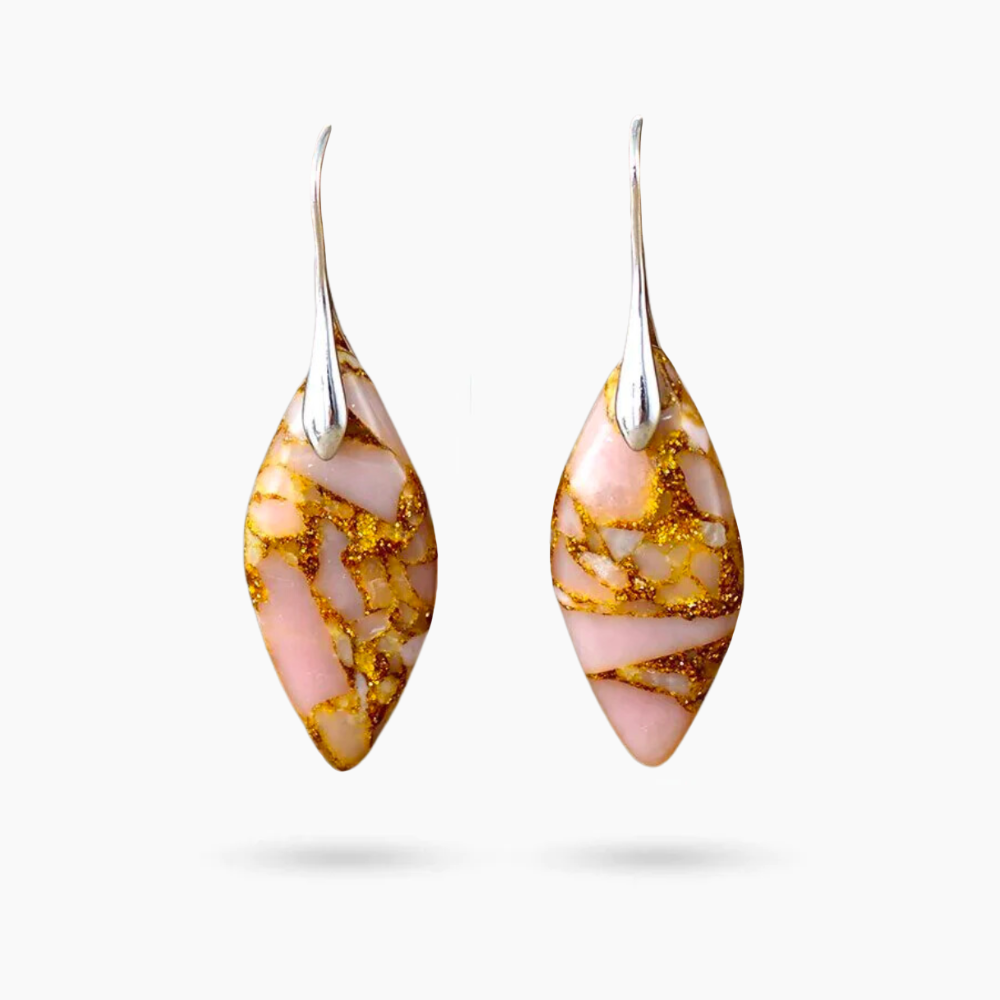 Golden Peach Leaves Jasper Earrings