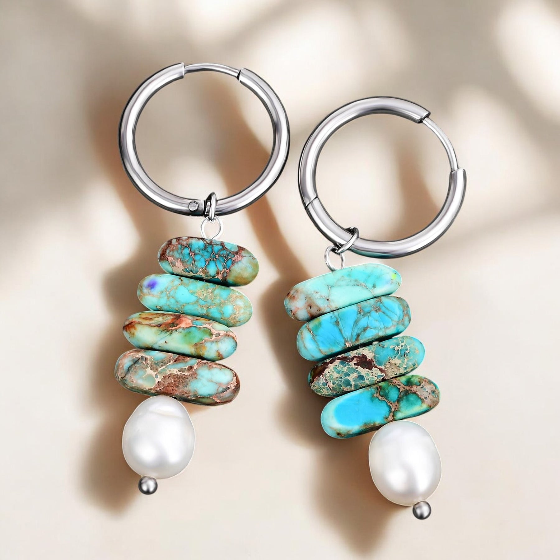 Ocean Bliss Parel & Turquoise Jaspis Oorringen