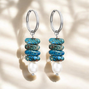 Ocean Bliss Parel & Blauwe Jaspis Hoop Druppels