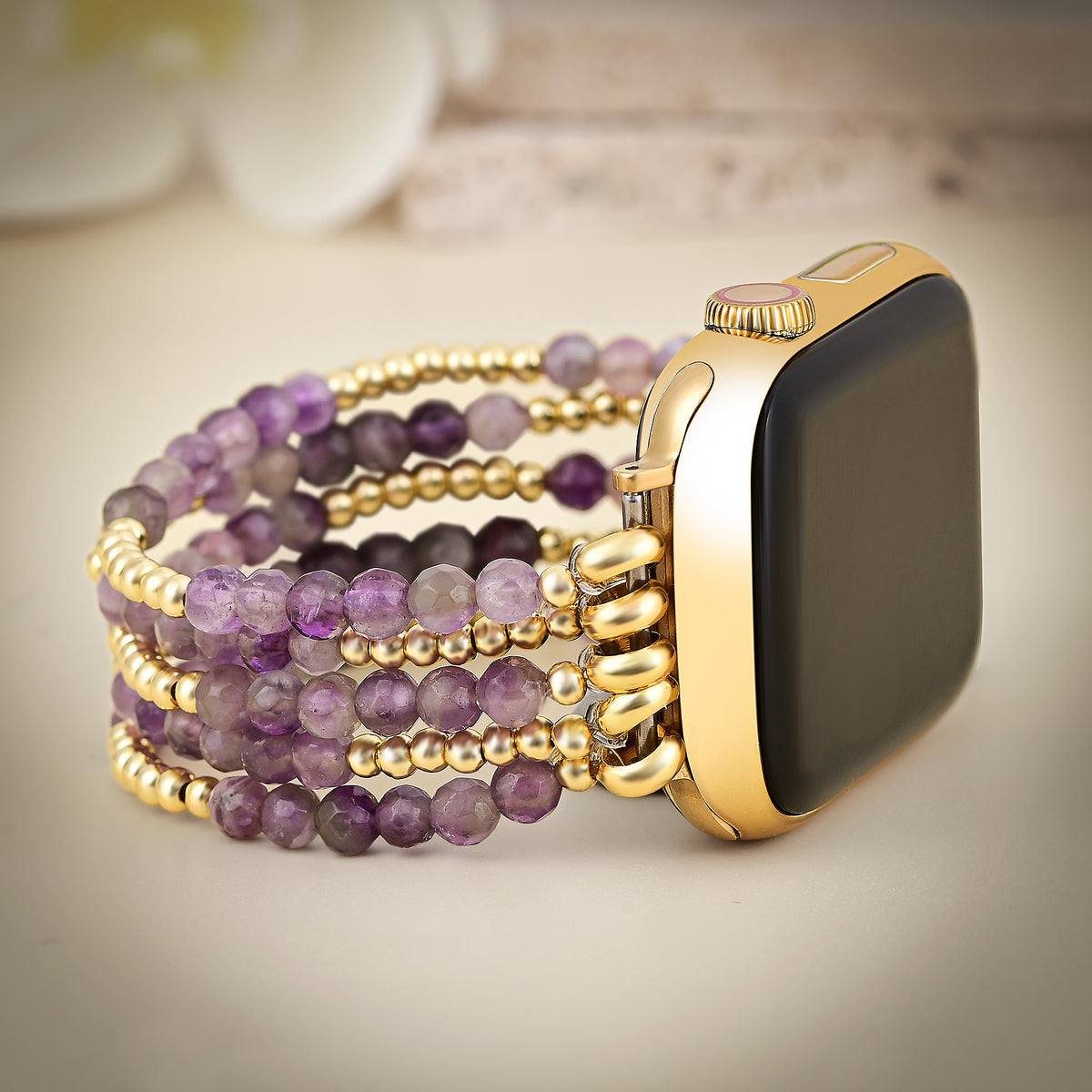 Gouden Violet Amethist Rekbare Apple Watch Band
