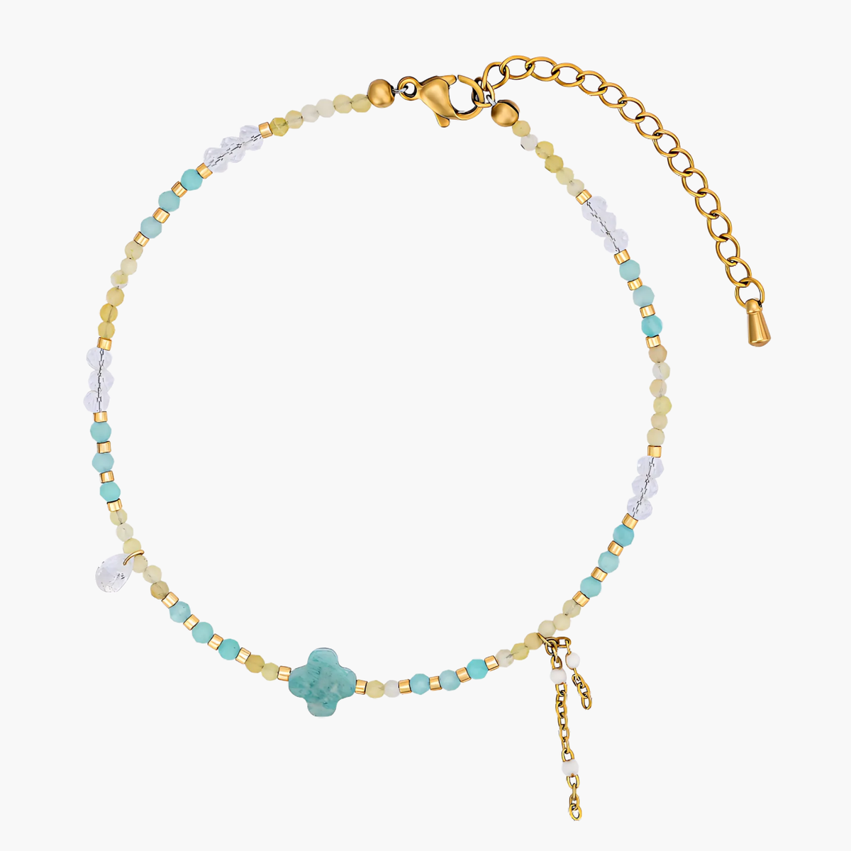 Teal Amazoniet Klavertje Charm Enkelband