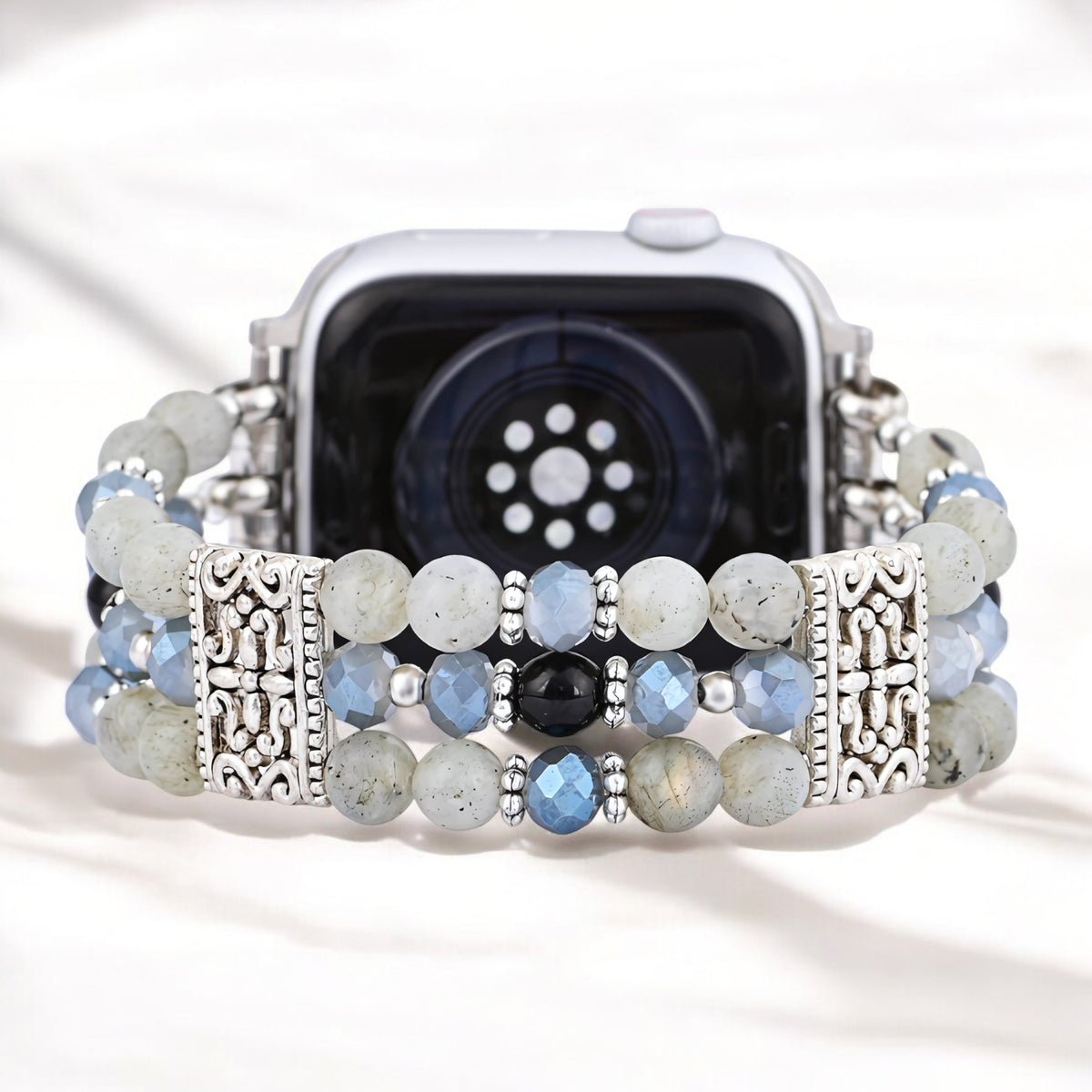 Ambachtelijke Labradoriet Indigo Stretch Apple Watch-band