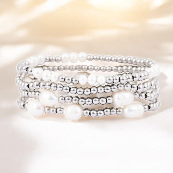 Parel en Zilveren Armband Set