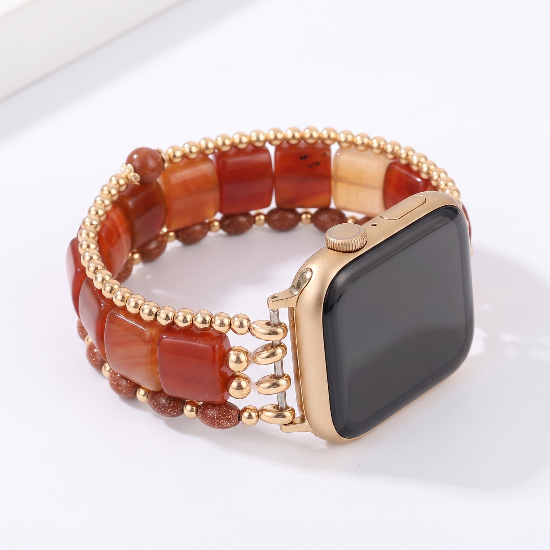 Fierce Grace Tiger’s Eye Stretch Apple Watch-band, zilverkleurig
