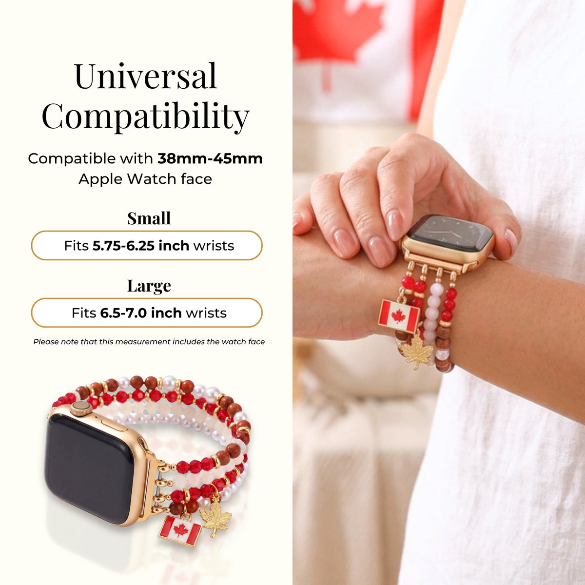 Canada Maple Pearl Stretch Apple Watch-bandje