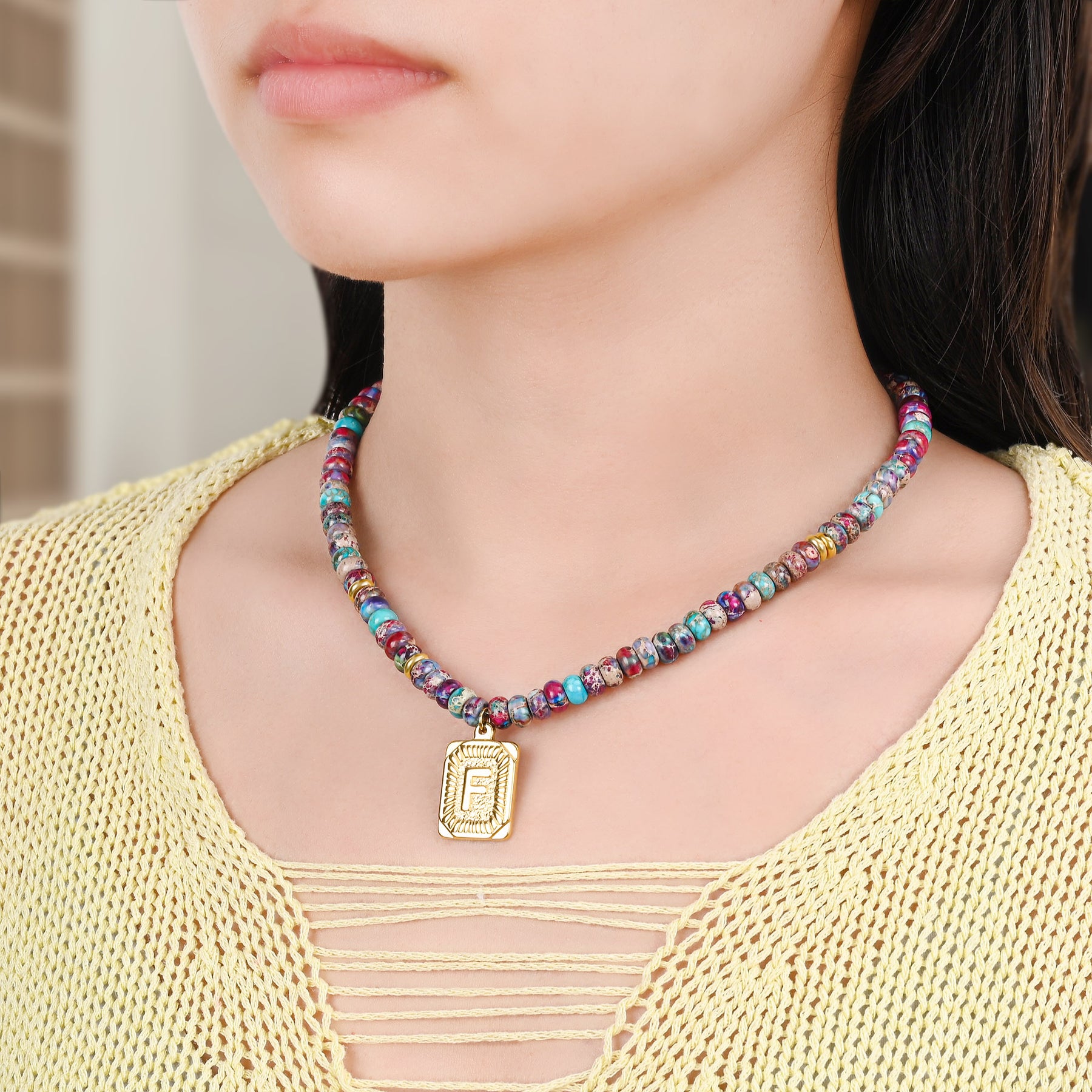 Blauwe Imperial Jaspis Letter Ketting