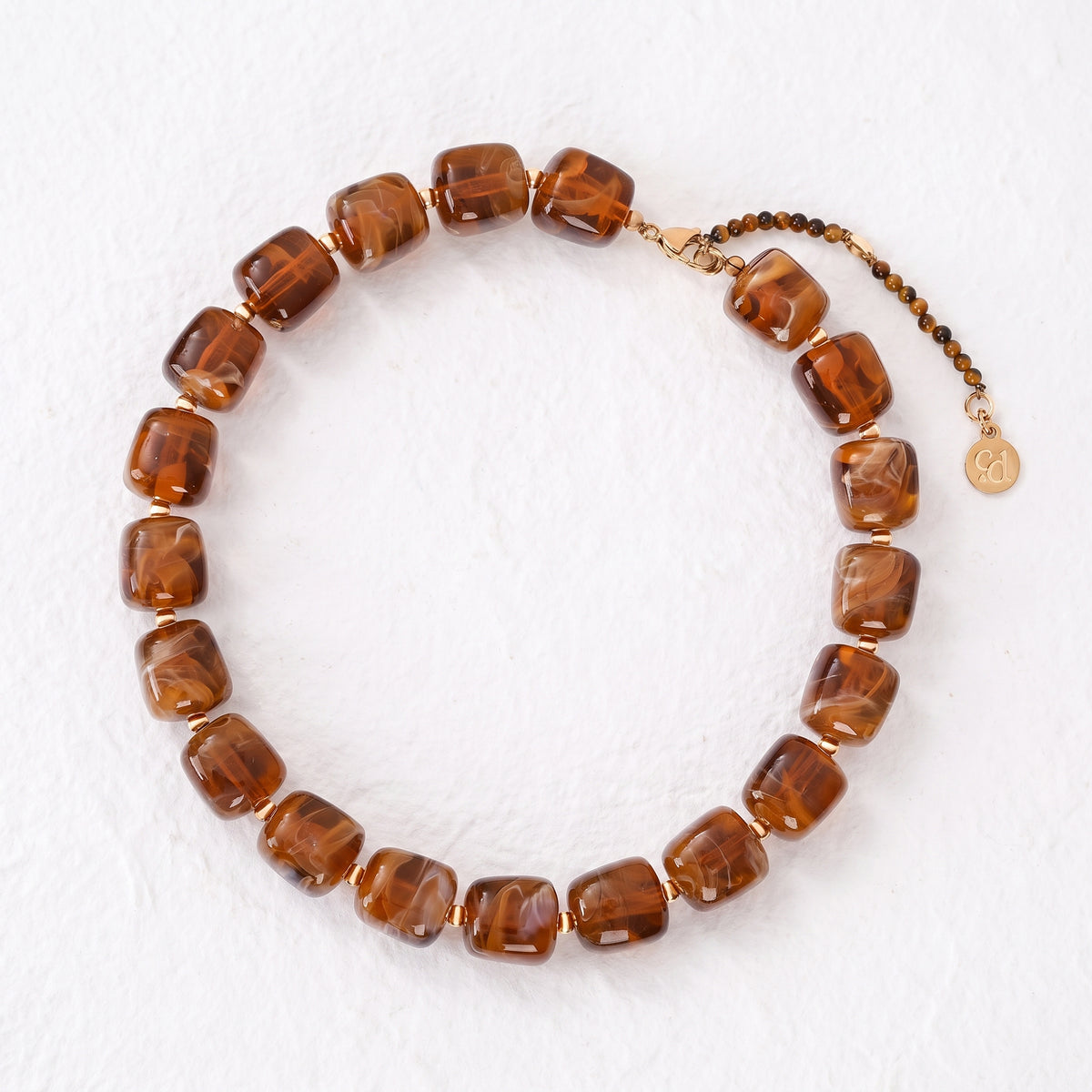 Chunky vierkante kralenketting bruin
