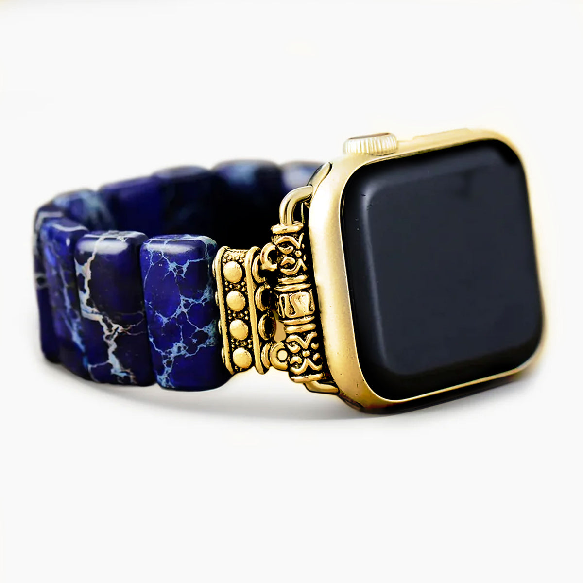 Donkerblauwe Tibetaanse Jaspis Rekbare Apple Watch Band